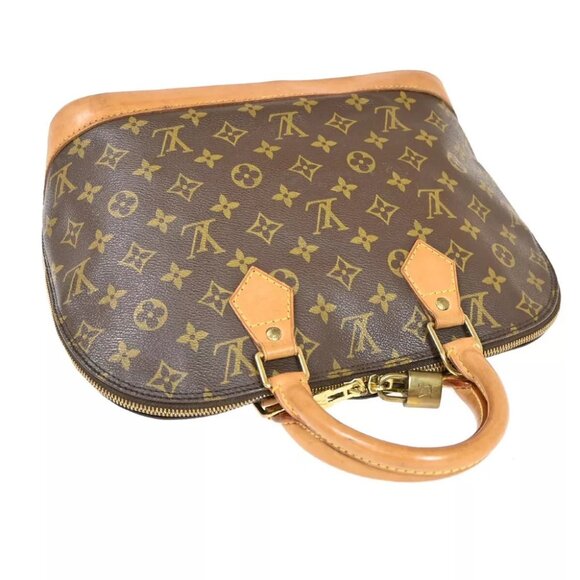 LOUIS VUITTON LV Logo Alma Hand Bag Monogram Leather Brown France M51130 83FA130 - Picture 5 of 15